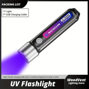 TEMU 1개 USB 충전식 손전등, 395nm 자외선 디텍터, 애완동물 소변용, 침대벼룩, 전갈, 블랙 라이트 토치 라이트 레진 경화 - 휴대용 미니 다기능 LED 토치 리튬 배터리 포함