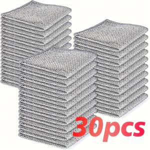 TEMU 30pcs 실버 와이드 디시 클로스, 주방 청소 및 냄비 스크럽을 위한 이중층 금속 스크러버 패드|수세미