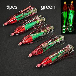 TEMU AVLCOAKY 헤비듀티 오징어 미끼 훅 5개 세트 - 야광 루어 포함 (녹색/빨간색/흰색/분홍색) 우산 리그 낚시 미끼 - 참치, 고등어, 송어, 파이크용 - 바닷물 및 민물 사용, 현실적인 오징어 움직임