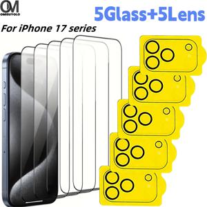 TEMU 아이폰 16/16 Plus/16 Pro/16 Pro Max/16e/17/17 Air/17 Pro/17 Pro Max용 5+5개 세트 9D 곡면 강화유리 스크린 보호필름 + 카메라 렌즈 스티커 – 지문 방지, 낙하 충격 방지, 풀 커버리지 HD 필름, 완벽 핏, 정밀 컷팅, 스마트폰 사용자용