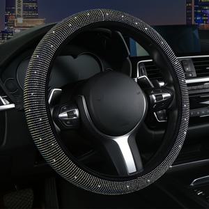 TEMU 자동차 스티어링 휠 커버, 인조 내부 링 없음, 반짝이는 탄성 미끄럼 방지 스티어링 휠 보호 커버