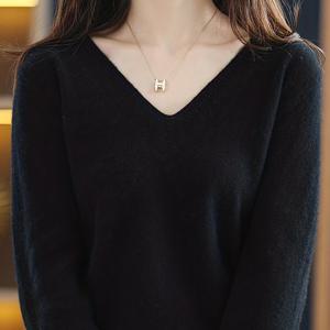 TEMU 여성용 V넥 긴팔 스웨터 - 고탄력 솔리드 컬러 봄/여름 탑, 중동 스타일 엘레강스 컬렉션, 부드럽고 편안한 캐주얼 & 포멀 웨어, 여성 니트웨어, 일상용 퀄리티 니트