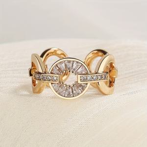 TEMU 사이즈 조절 가능한 원형 반지, 고급스러운 여성용 링. 반짝이는 합성 지르코니아 스톤으로 장식된 반지. 황동 금속 알레르기 방지 소재, 여성을 위한 일상 착용에 적합