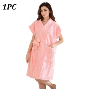 TEMU 여성용 럭셔리 목욕 가운 & 로브 1개 - 부드러운 극세사 목욕 드레스 (우아함/ - 스파, 가정, 여행용 속건성 목욕 가운) - 세탁기 사용 가능, 워시 클로스, 욕실 필수품, 플러시 질감, 스타일리시한 욕실 의류, 내구성 좋은 욕실 의류|샤워가운
