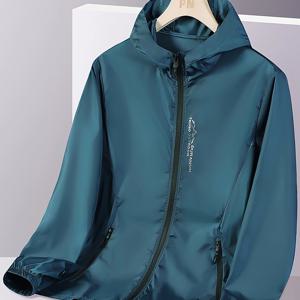 TEMU 남성용 경량 후드 재킷, 통기성이 좋은 야외 폴리에스터 코트, 포켓이 있는 캐주얼 단색, 스트레치되지 않는 직물, 봄/여름용 일반 핏