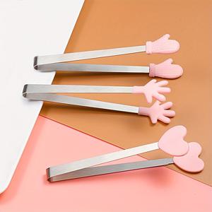 TEMU 3pcs 창의적인 음식집게, 사무실용 사탕과 디저트를 위한 아이스큐브 플라이어 - 미끄럼방지 설계의 비접착형 소형 스테인리스강 수동클립, 음식·디저트 서빙을 위한 미니집게, 주방도구, 컴팩트한