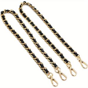 TEMU 핸드백용 우아한 블랙 PU 가죽 & 골든 메탈 체인 스트랩 2팩 - 폭 , 길이 23.6