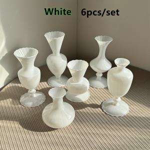 TEMU 멀티컬러 유리 화병 세트 6개/세트, 프렌치 빈티지 스타일 로코코 꽃병, 결혼식 센터피스 및 빈티지 장식용, 테이블 시작 책장 디스플레이에 완벽, 파티 기념일, 우아한 디자인, 고급 품질|책꽂이|책장