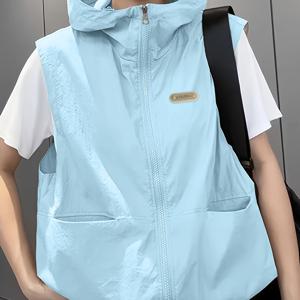 TEMU 여성용 캐주얼 얇은 솔리드 컬러 민소매 후드 지퍼업 조끼 여름용