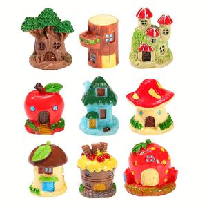 TEMU 9pcs Enchanted Forest Treehouse 미니어처 랜드스케이프 세트 - DIY 텔라리움, 정원 장식 및 축제 휴일 디스플레이용 상상력 있는 레진 공예, 실내/실외 사용, 전원 필요 없음, 축제 홈 액센트 | 상상력 있는 장식 | 세부적인 공예 기술, 미니어처 가구