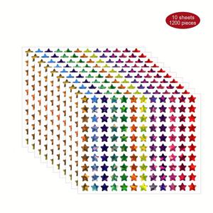 TEMU 1200 스티커/팩, 0.4 인치, 레이저 스티커, 12 색상, 별 모양, 자체 접착 방수, 편지지, 일기, 생일 및 휴일 파티 장식에 적합|편지지