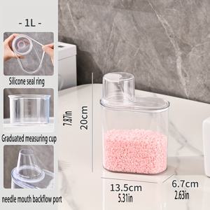 TEMU 1 대용량 세제 보관함 밀폐 멀티펑셔널 스토리지 자, 가정용 소독 청소 케어 디스펜싱 병 누수 방지 휴대용 물통, 500ml/1000ml/1500ml/2000ml 계량컵 포함