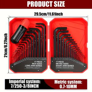 TEMU SAE 및 미터법 헥스 키 세트 MM (0.7mm-10mm) 35피스 - & 미터법 사이즈, 내구성 크롬 바나듐 스틸, 플랫 헤드 L형 렌치 하드웨어 도구 SAE (0.028