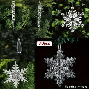 TEMU 70개 아름다운 아크릴 눈꽃 펜던트 비즈 장식 세트, 나무용 아이스클리프 드롭 장식, 겨울 낙원 눈꽃 눈꽃 장식, 크리스마스 나무 장식, 겨울 휴일 및 새해 홈 데코 용품에 완벽합니다.