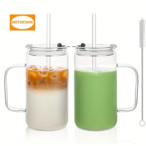 TEMU 2개 DOTOCOOK 24oz 유리컵 손잡이 포함, 누수 방지 뚜껑 & 빨대 - BPA 프리 재사용 가능 아이스 커피 텀블러, 스무디, 우유, 물용 - 홈, 오피스, 휴가용 다목적 음료잔, 모던 디자인 컵, BPA 프리 소재