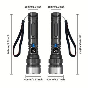 TEMU 2개입 초고휘도 충전식 LED 손전등, 휴대용 전술 줌 손전등 (화이트 레이저 라이트 코어 포함), LCD 배터리 디스플레이, 내장 18650 리튬 배터리, USB Type-C 충전, 고강도 ABS 소재, 아웃도어, 탐험에 적합