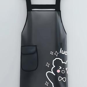 TEMU 귀여운 캐릭터 패턴 앞치마, 여성용 앞치마, 투명 소재 앞치마 - 내구성 강하고 세척 쉬움, 사용 후 세탁 불필요, 가정용 앞치마, 주방 앞치마, 커플 앞치마, 식사, 정원 가꾸기, 베이킹에 적합