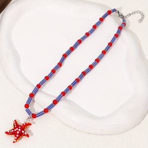 TEMU 1개 핸드메이드 펜던트 목걸이, 레드 & 화이트 도트 무늬와 블루 비즈 & 클리어 액센트 - 여성용 해변 웨딩 파티 주얼리, 사계절 내내 활용 가능한 리조트 스타일 액세서리, 여름 휴가용 비치 쥬얼리, 코스탈 디자인, 아티산 액세서리, 보호 러버를 위한 피스