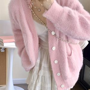 TEMU 데이 버튼 플리스 가디건, 여성용 캐주얼 긴팔 루즈핏 포켓 스웨터