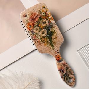 TEMU 1개 레트로 꽃무늬와 야생화 패턴 에어 쿠션 헤어 콤, 나일론 브러시, 정전기 방지 ABS 손잡이, 모든 머리 유형에 적합