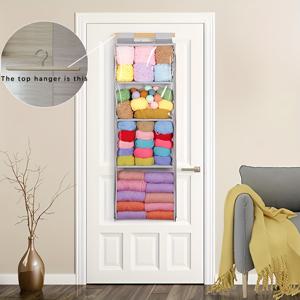 TEMU 4 포켓 대형 걸이용 양모 보관 가방 - 지퍼가 있는 투명 니트 조직자 - 크로셋 후크, 바늘, 양모 공을 위한 크리스마스 선물, DIY, 양모 보관용 그레이 폴리에스터 디자인