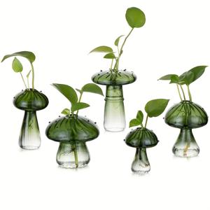 TEMU 5pcs RORA 녹색 유리 버섯 바구니, 수소용수 식물 용기, 현대 스타일, 가정 장식 및 선물에 이상적, 배터리 없음