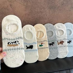 TEMU 봄, 여름, 가을용 귀여운 고양이와 강아지 하트 리본 로우컷 인비저블 양말 6켤레 세트