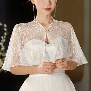 TEMU 우아한 신부 레이스 숄, 가볍고 얇은 케이프, 여름 봄 웨딩 망토, 드레스를 위한 섬세한 레이스 커버업, 신부를 위한 여성스러운 어깨 랩