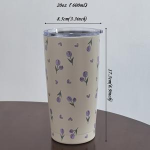 TEMU 1pc, 보라색 사랑 튤립 텀블러, 이중 벽 스테인레스 스틸 물병, 물 컵, 여름 겨울 음료 용기, 여행 액세서리, 선물, 빨대 없음
