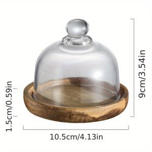 TEMU 1pc 미니 디저트 플레이트, 유리 돔 뚜껑 - 나무 베이스, 케이크, 파티, 트리트용 투명 유리 커버 - 맛있는 디저트를 보여주는 데 완벽, 디저트 디스플레이 | 우아한 디저트 플레이트 | 나무 베이스 플레이트
