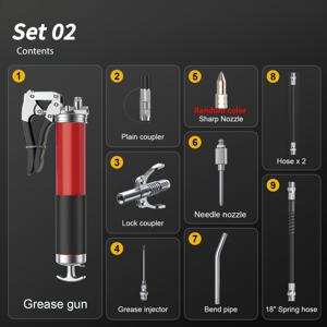 TEMU 14oz , 18인치 플렉스 호스, 2개의 커플러, 2개의 연장 고정 튜브 및 날카로운 노즐이 포함된 헤비 듀티 그리스 건 세트 - 자동차 및 산업용 전문 윤활