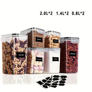 TEMU 6/10 팩 BPA 프리 플라스틱 밀폐 식품 보관용기, 잠금 장치, 식기 세척기 안전, 다목적 직사각형 주방 및 냉장고 정리함, 설탕, 밀가루, 베이킹용 - 라벨 및 마커 포함|양문형냉장고