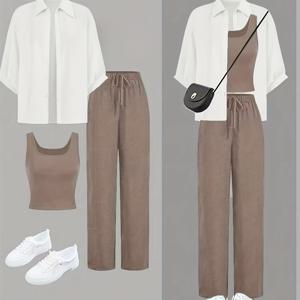 TEMU 여성용 캐주얼 여름 3피스 팬츠 세트