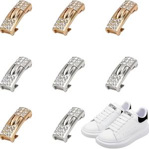 TEMU 여성용 슬리퍼용 레이스리스 구두 버클 4쌍, 노타이 라인스톤 잠금장치, 캐주얼 신발 끈 액세서리, 골드 및 실버 색상, 6mm~8mm 폭에 적합