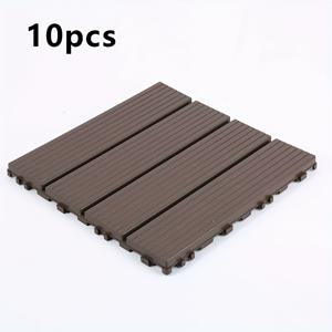 TEMU 5개/10개 세트 고강도 야외 바닥재, 플라스틱 인터록 데크 타일 - 파티오 및 테라스 리모델링용 나무 느낌 DIY 자가조립 플라스틱 바닥 타일, 정원 및 발코니용 야외 데킹 시스템