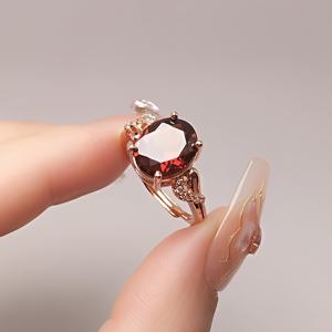 TEMU 우아한 고품질 시뮬레이션된 대형 캐럿 딥 가넷 라인스톤 사이즈 조절링|반지사이즈
