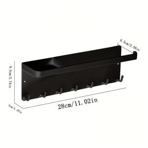 TEMU 현대적인 철제 자석 벽걸이 우산 거치대 7개 후크, 트레이 & 타월 홀더 - 열쇠, 우편물, 시계용 아로마테라피 공간 절약형 홈 데코, 디자인, 견고한 벽 마운트, 아파트 필수품|수건