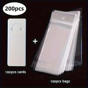 TEMU 200/600/1200개 키체인 디스플레이 세트: 100/300/1200개 흰색 카드 + 100/300/1200개 보호 투명 백 - 미리 자른 구멍이 있는 소매 포장 키트, 부티크 및 무역 전시회에 적합