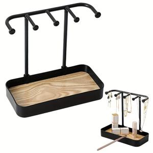 TEMU 1pc 다용도 보석 정리함 스탠드 트레이 - 우아한 목걸이 & 귀걸이 홀더 나무 베이스 & 플라스틱 랙 | 반지, 열쇠, 팔찌 & 시계에 적합 | 화장대 & 의자 디스플레이, 보석 정리함 보관에 완벽|키링