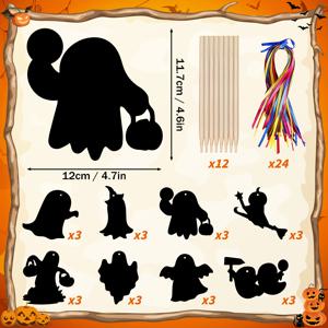 TEMU 48/24개 귀여운 유령 긁기 카드 무지개 공예 키트 DIY 장식용품 할로윈 파티 용품 생일 선물 교실 활동 재미있는 영혼