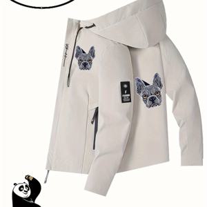 TEMU 남성용 프렌치 불독 자켓 - 전면 지퍼 포켓이 있는 풀지퍼 후드 코트, 가벼운 방풍 아우터 쉘, 사계절 캐주얼 외투 (세탁기 사용 가능), 개 애호가를 위한 드로스트링 후드, 쉬운 관리 의류