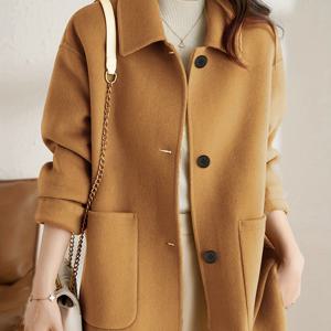 TEMU 3389 여성 패션 고급스러운 미디엄 길이 트위드 코트, 스타일리시 레이어링, 정장용, 세련된 룩, 시대를 초월한 우아함, 트위드 소재, 마감, 버튼업 코트, 롱 재킷, 전문직 여성, 스타일리시 레이디