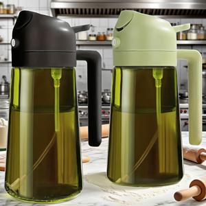 TEMU 2개, 다크 그린 올리브 오일 스프레이어, 16oz/470ml BPA 프리 식품 등급 오일 스프레이어, 빛 차단 디자인 및 주방 요리 보호 포장, 에어 프라이어, 야외 바비큐, 요리용 오일 스프레이 병|에어프라이어|오일스프레이
