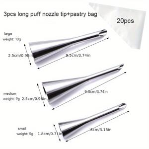 TEMU 23/24/26pcs, 퍼프 피핑 팁 및 피핑 백, 304 스테인리스 스틸 페스트리 팁 및 일회용 페스트리 백, 프로스팅용 아이싱 노즐 팁, 컵케이크 케이크 장식용, 퍼프 만들기, 쿠키 만들기, 베이킹 도구, 주방 가제트, 주방 악세사리