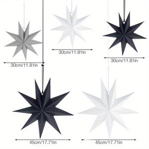 TEMU 5개 클래식 9-포인티드 매달려있는 종이 별 랜턴 - 전기 불필요, 깃털 없음, 크리스마스, 겨울 휴일, 실내 천장 및 창문 장식, 크리스마스 파티, 결혼식, 생일, 블랙 그레이 화이트