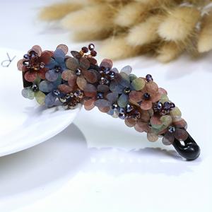 TEMU 1개 우아한 꽃무늬 비즈 헤어 클립 - 투명한 갈색 꽃과 클리어 악센트가 있는 귀여운 바나나 클립, 데이 선물로 완벽, 데이 액세서리|플로랄 헤어 클립|장식용 헤어 클립, 꽃 헤어 클립