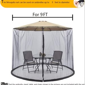 TEMU 업그레이드된 야외용 6FT, 9FT, 11FT 파티오 파라솔 모기장, 지퍼 도어 포함, 대부분의 야외 마켓 테이블 파라솔 또는 캔틸레버 오프셋 행잉 파라솔에 적합 (모기장만 해당)