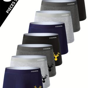 TEMU 8-팩 남성용 복서 브리프, 통기성 있는 프린트 운동 반바지, 고신축 니트 원단, 폴리에스테르 92% 스판덱스 8%, 캐주얼 웨어, 125gsm 경량 편안한 착용감 속옷