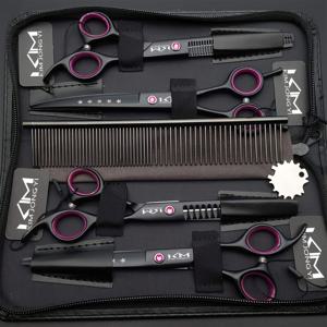 TEMU 7.0인치 싱글 테일 & 더블 테일 전문 개 그루밍 가위 세트, 컷, 파인 컷, 커브드 컷, 피쉬본 컷 포함, 4pcs (빗 포함), 좌우 손 사용 가능