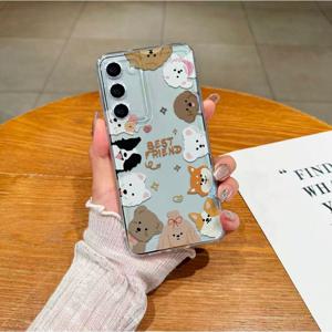 TEMU 삼성 S25 S24 S23 S22 S21 울트라 S23 S21 S20FE S21 S22 S23 S24 S25 플러스/A33 5G A53 5G용 귀여운 동물 파티 패턴이 있는 투명 낙하 방지 풀 커버 모바일 폰 케이스
